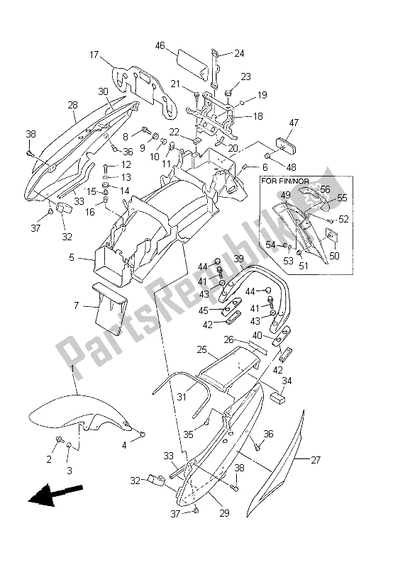 Tutte le parti per il Parafango del Yamaha FZS 600 Fazer 2002