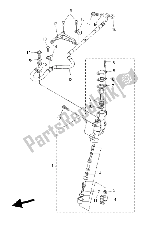 All parts for the Rear Master Cylinder of the Yamaha WR 250X 2011