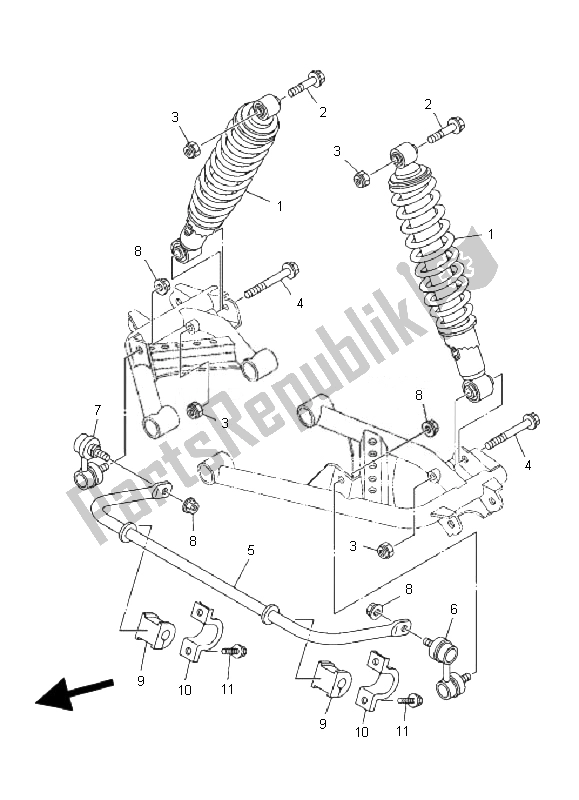 All parts for the Rear Suspension of the Yamaha YFM 350F Grizzly 2X4 2007