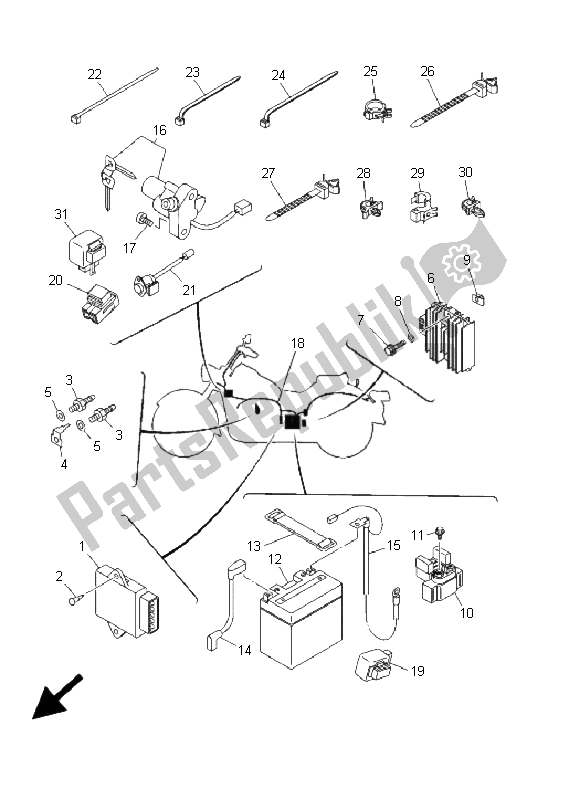 All parts for the Electrical 1 of the Yamaha XVS 250 Dragstar 2001 All parts for the Electrical 1 of the Yamaha XVS 250 Dragstar 2001