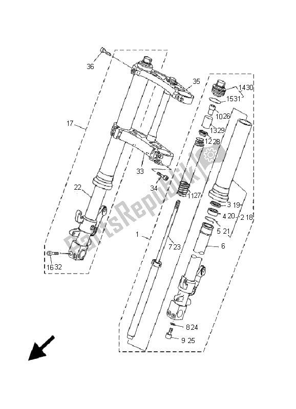 All parts for the Front Fork of the Yamaha TZ 250 2001