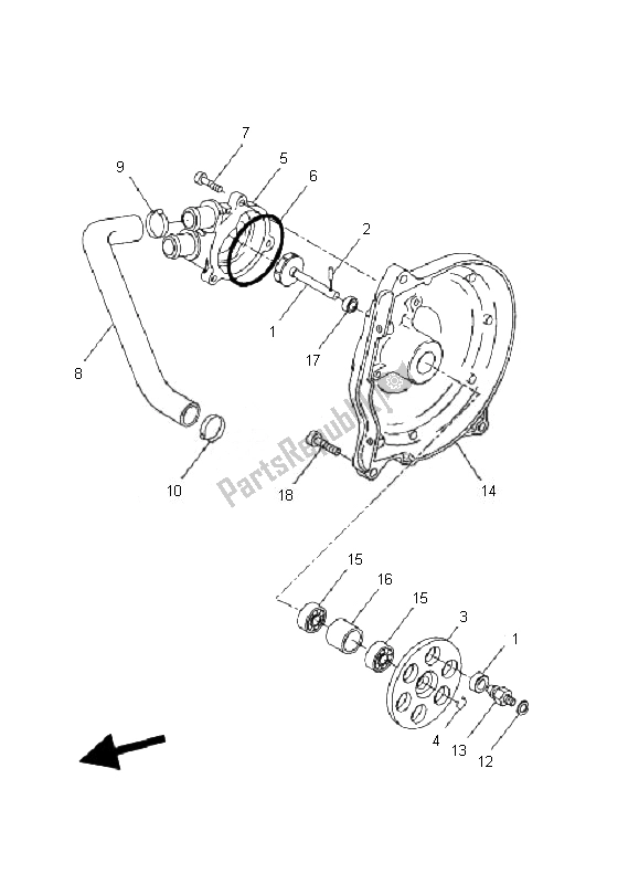 All parts for the Water Pump of the Yamaha YQ 50L Aerox Race Replica 2010