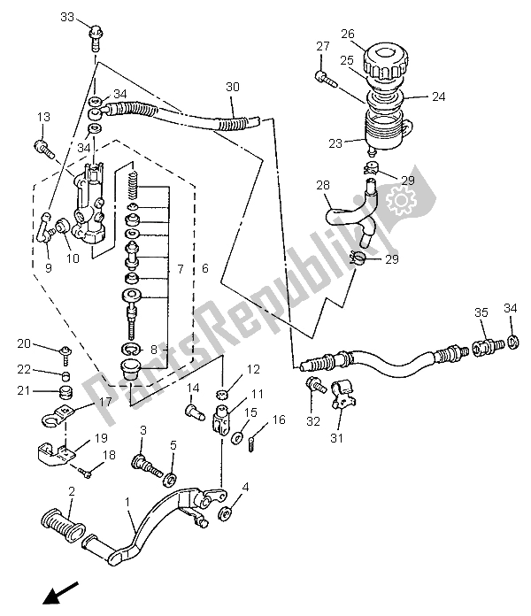 All parts for the Rear Master Cylinder of the Yamaha YZF 600R Thundercat 1996