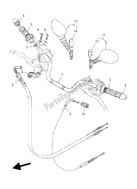 All parts for the Steering Handle & Cable of the Yamaha TDM 900A 2008