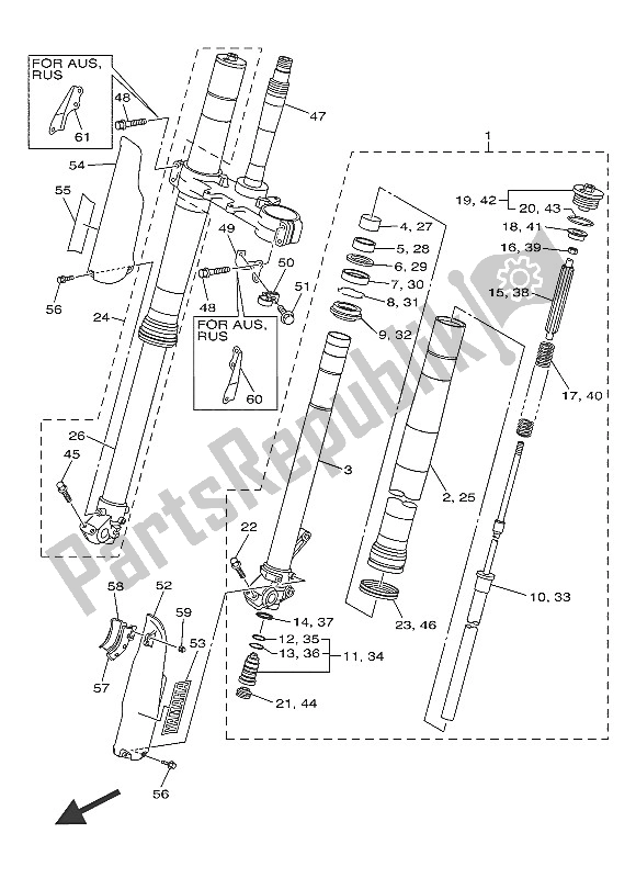 All parts for the Front Fork of the Yamaha WR 250R 2016