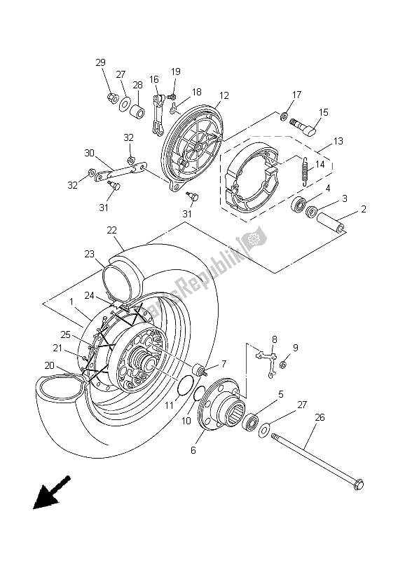 All parts for the Rear Wheel of the Yamaha XVS 650A Dragstar Classic 2005