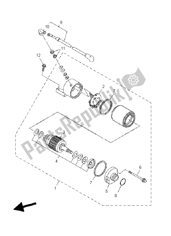 All parts for the Starting Motor of the Yamaha YFM 350F Grizzly 4X4 IRS 2010