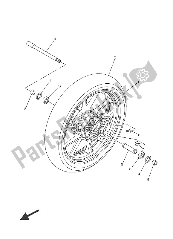 All parts for the Front Wheel of the Yamaha MT 09 900 2016