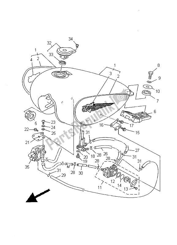 Todas as partes de Tanque De Combustível do Yamaha XV 125S Virago 2000