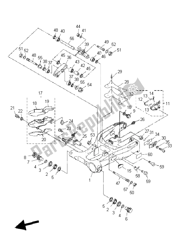 All parts for the Rear Arm of the Yamaha VMX 17 1700 2011