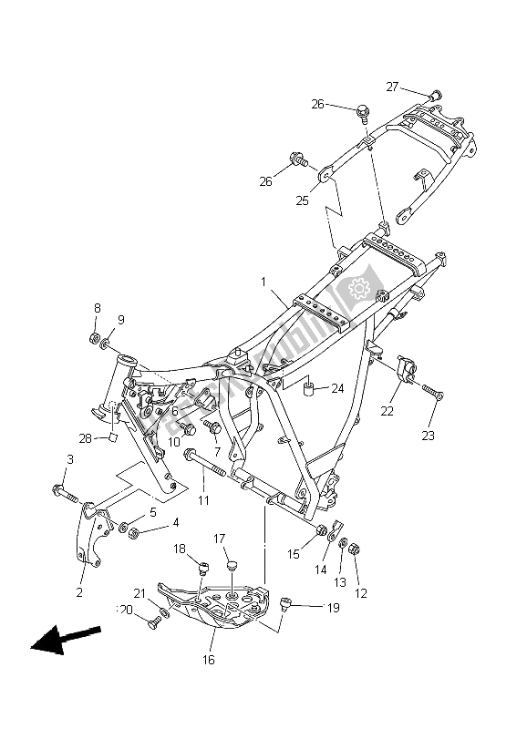 All parts for the Frame of the Yamaha TW 125 2004