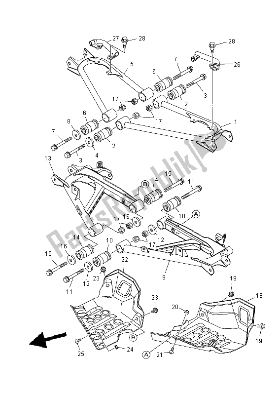 All parts for the Rear Arm of the Yamaha YFM 700 Fwad Grizzly 4X4 Yamaha Black 2014