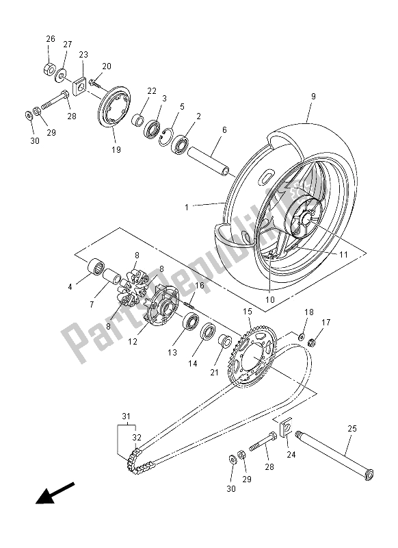 All parts for the Rear Wheel of the Yamaha FZ1 SA 1000 2012