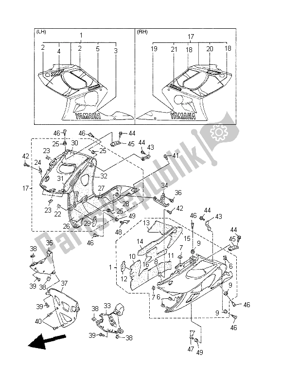 Toutes les pièces pour le Capot 2 du Yamaha YZF 600R Thundercat 2002