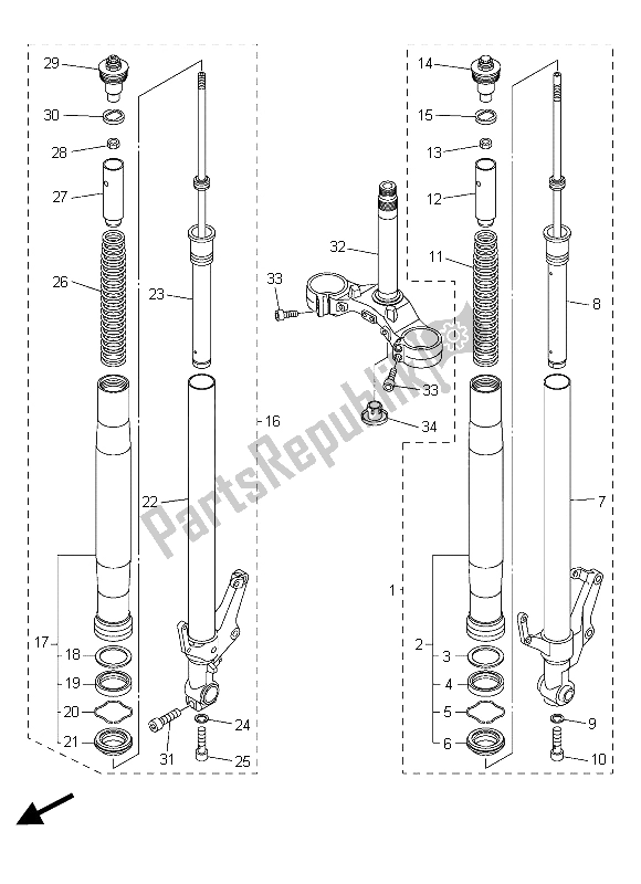Alle onderdelen voor de Voorvork van de Yamaha FZ8 N 800 2015