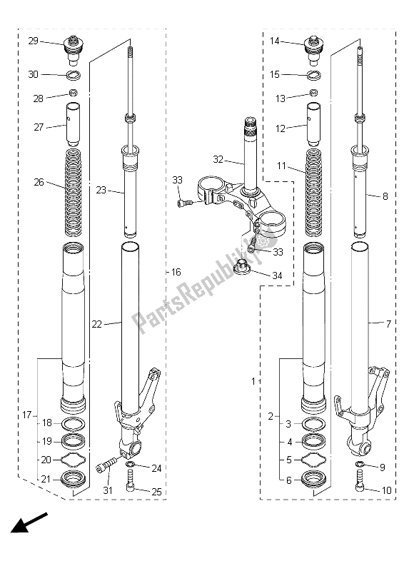 Alle onderdelen voor de Voorvork van de Yamaha FZ8 N 800 2015