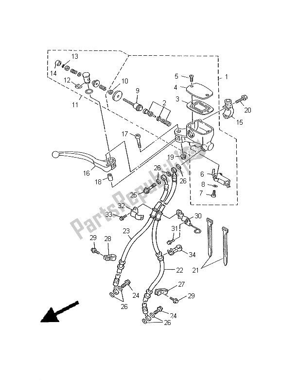 All parts for the Front Master Cylinder of the Yamaha XJ 600N 2000