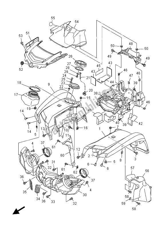Tutte le parti per il Parafango Anteriore del Yamaha YFM 550 Ffgphd Grizzly 4X4 Yamaha Black 2013