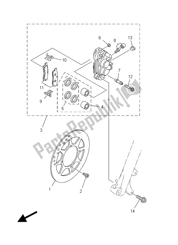 All parts for the Front Brake Caliper of the Yamaha TT R 125 LW 2015