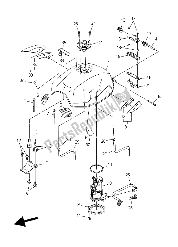 All parts for the Fuel Tank of the Yamaha XJ6S Diversion 600 2009