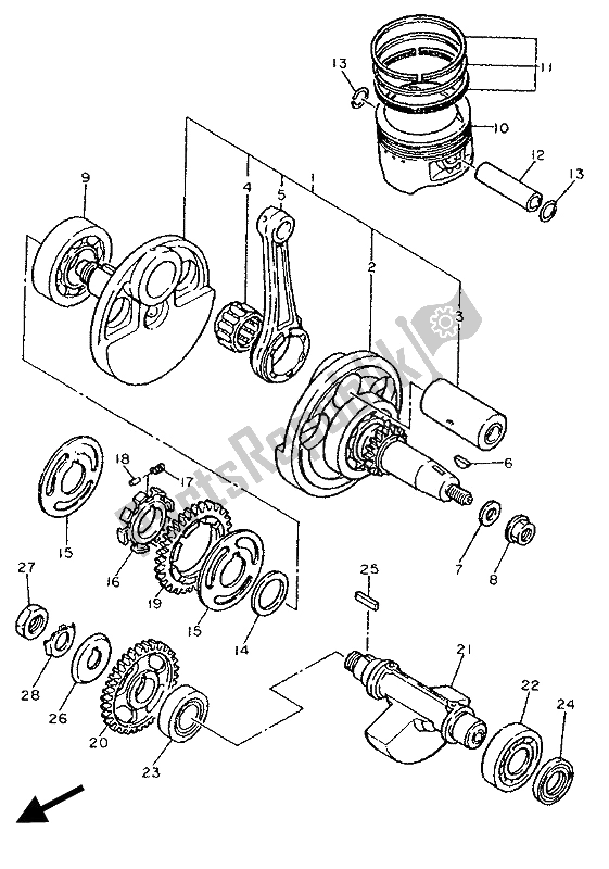 All parts for the Crankshaft & Piston of the Yamaha XT 600E 1990