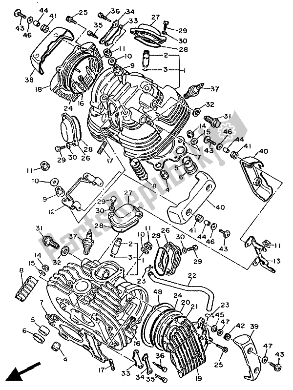 All parts for the Cylinder Head of the Yamaha XV 535 SE Virago 1988