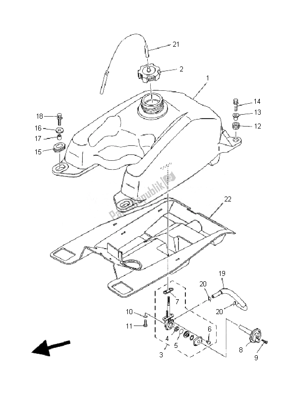 All parts for the Fuel Tank of the Yamaha YFM 350F Grizzly 4X4 IRS 2010