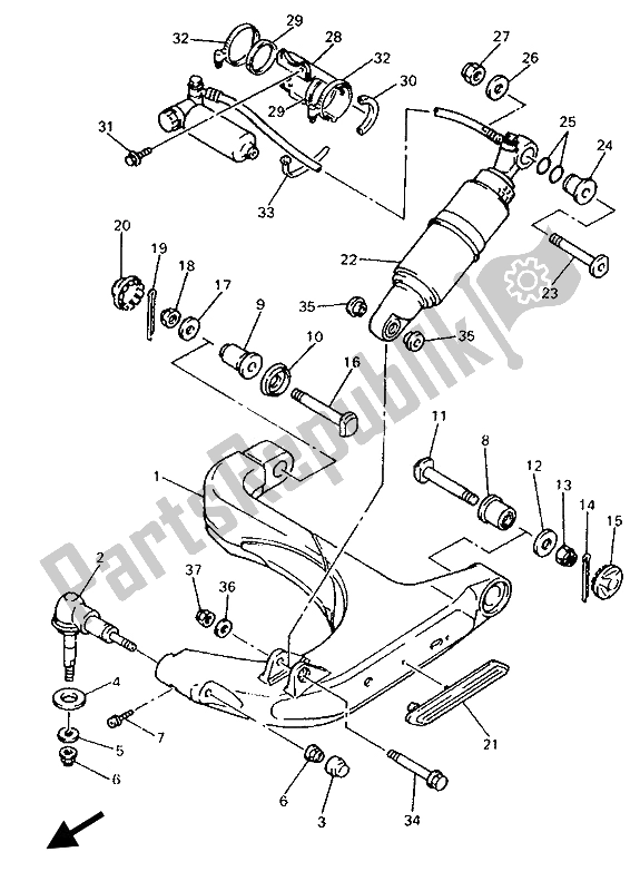 All parts for the Steering 2 of the Yamaha GTS 1000 1993