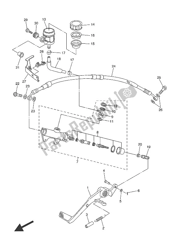 All parts for the Rear Master Cylinder of the Yamaha YZF R6 600 2016