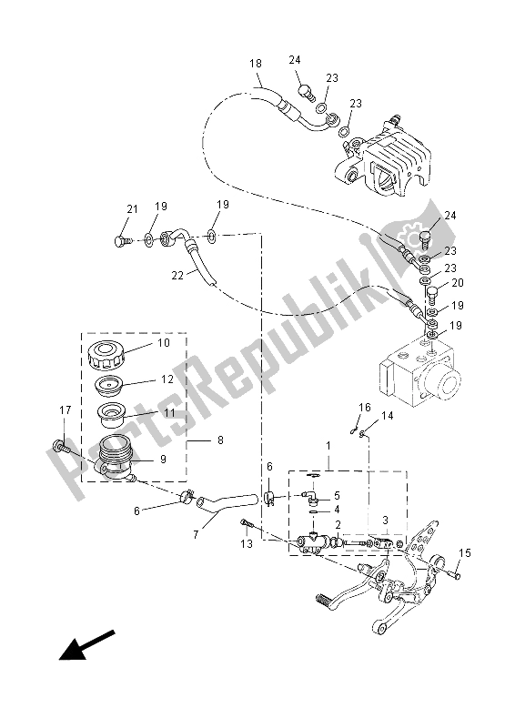 All parts for the Rear Master Cylinder of the Yamaha YZF R 125A 2015