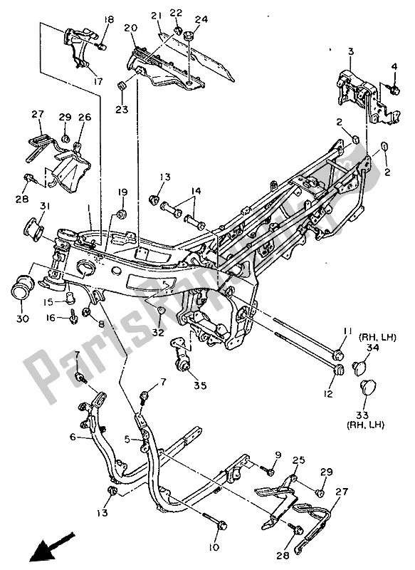 All parts for the Frame of the Yamaha FZR 600 Genesis 1992