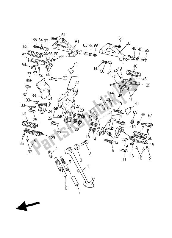 All parts for the Stand & Footrest of the Yamaha BT 1100 Bulldog 2004