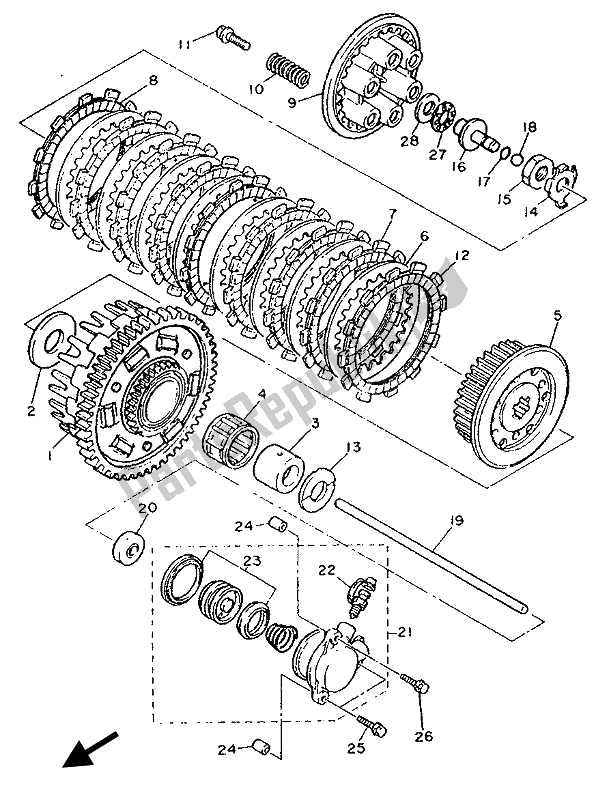 All parts for the Clutch of the Yamaha GTS 1000 1993