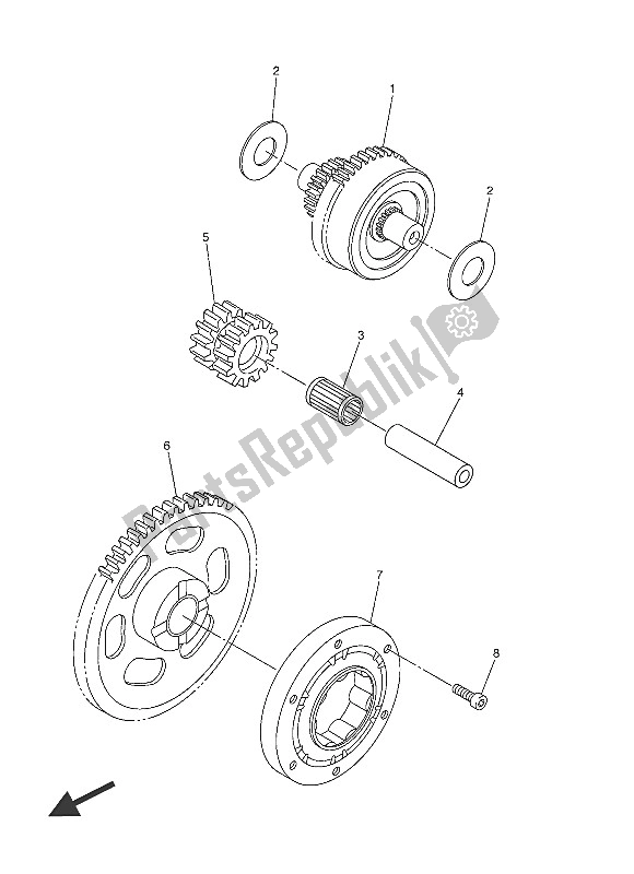 All parts for the Starter Clutch of the Yamaha WR 250F 2016