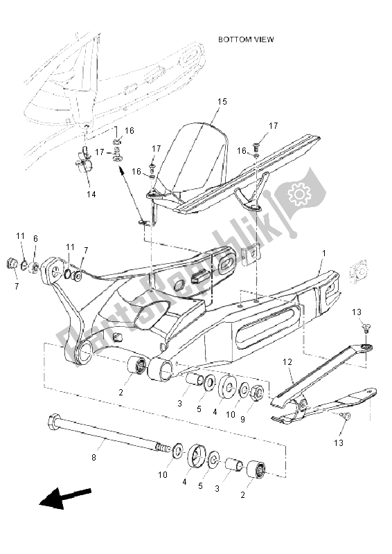 Alle onderdelen voor de Achterste Arm van de Yamaha MT 03 660 2011