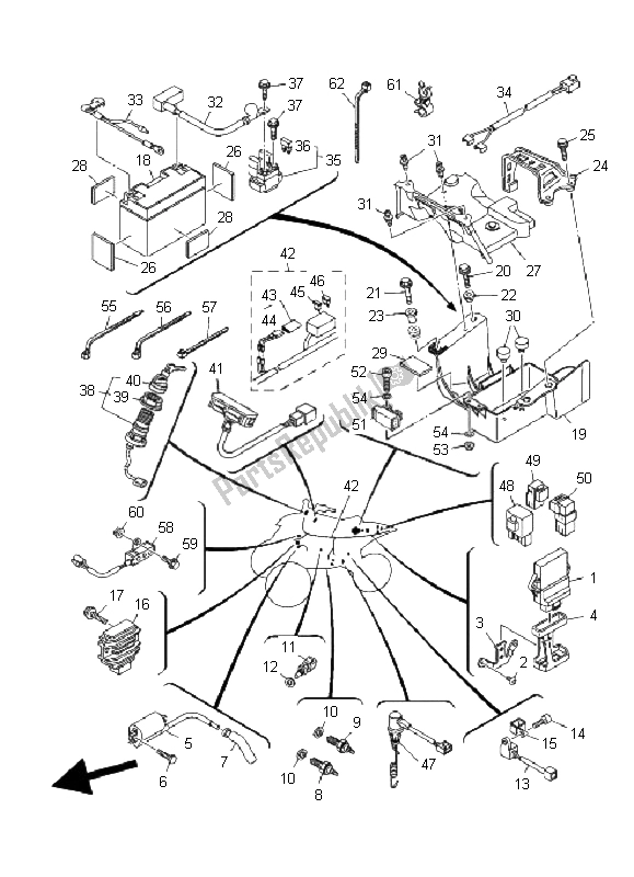 All parts for the Electrical 1 of the Yamaha YFM 700R 2008