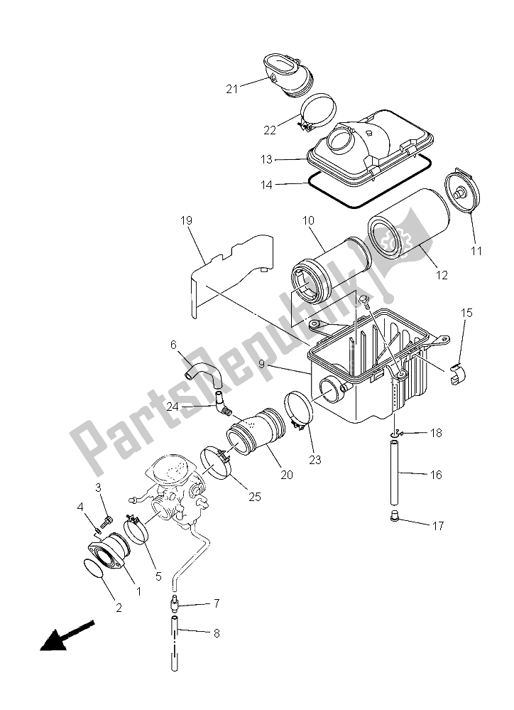 All parts for the Intake of the Yamaha YFM 450 Fwad IRS Grizzly 4X4 2015