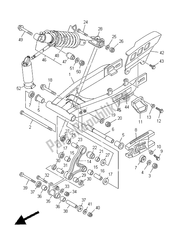 Alle onderdelen voor de Achterarm & Ophanging van de Yamaha TT R 125E SW LW 2012