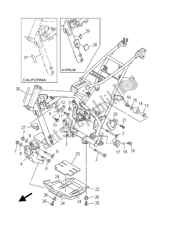 Tutte le parti per il Telaio del Yamaha TT R 125E SW LW 2003