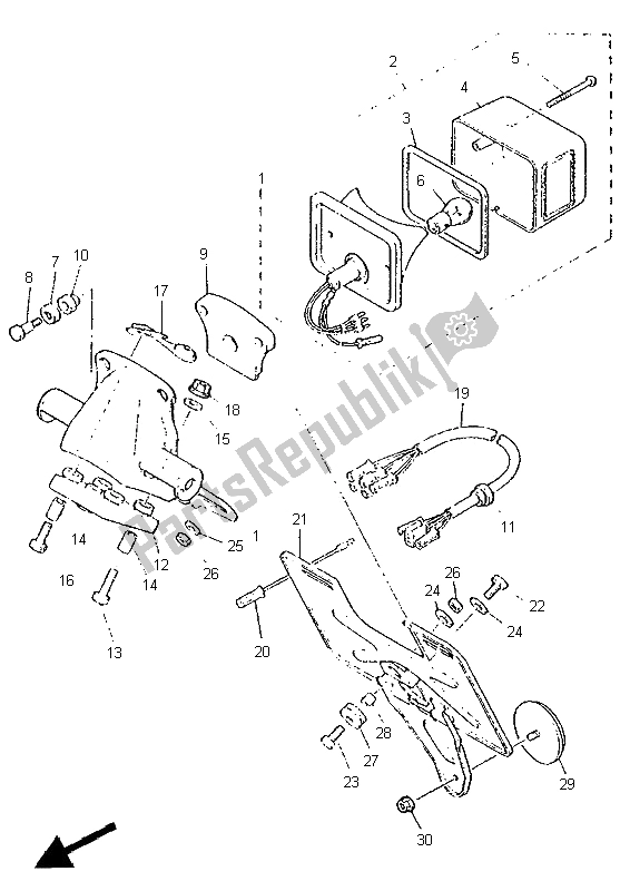 All parts for the Taillight of the Yamaha SR 500 1995