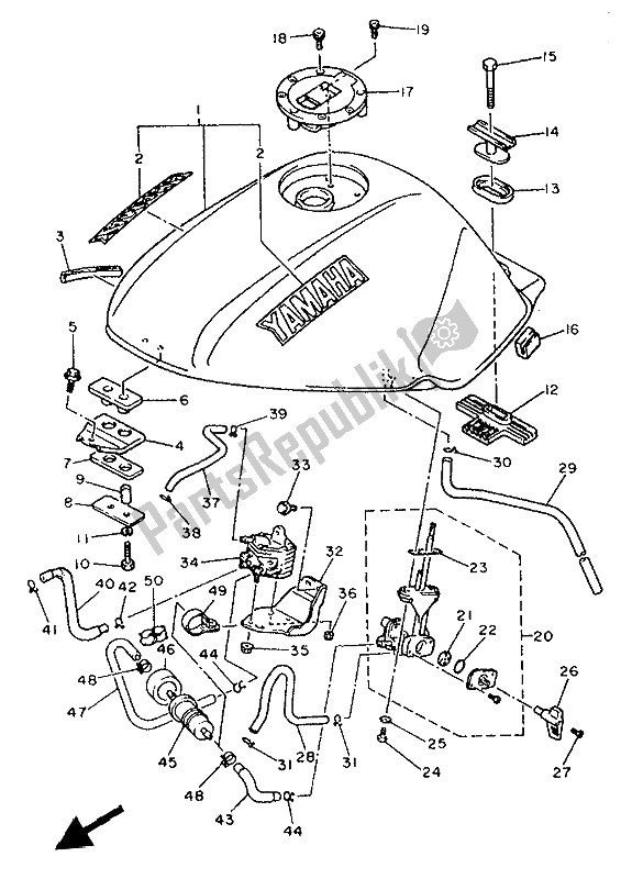 All parts for the Fuel Tank of the Yamaha XJ 600S Diversion 1993