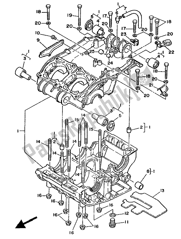 All parts for the Crankcase of the Yamaha RD 350 LCF 1988