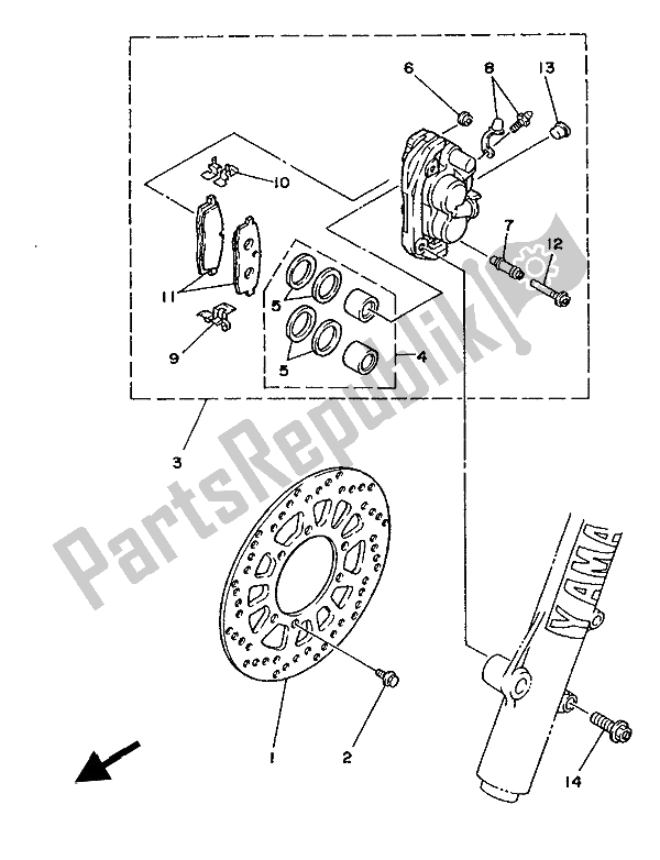 Alle onderdelen voor de Remklauw Voor van de Yamaha YZ 250 1986