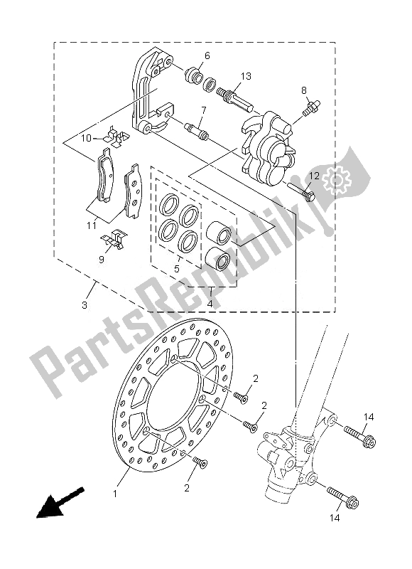 Wszystkie części do Zacisk Hamulca Przedniego Yamaha YZ 85 LW 2013