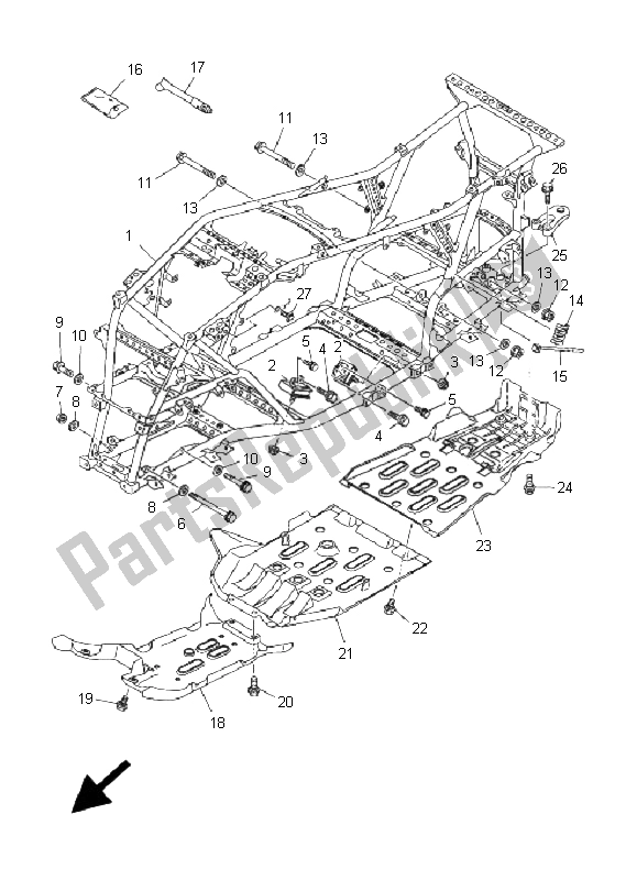 All parts for the Frame of the Yamaha YFM 550 FGP Grizzly FI EPS 4X4 2009