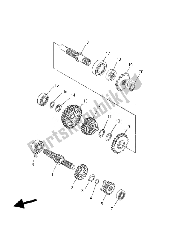 All parts for the Transmission of the Yamaha TT R 50E 2007