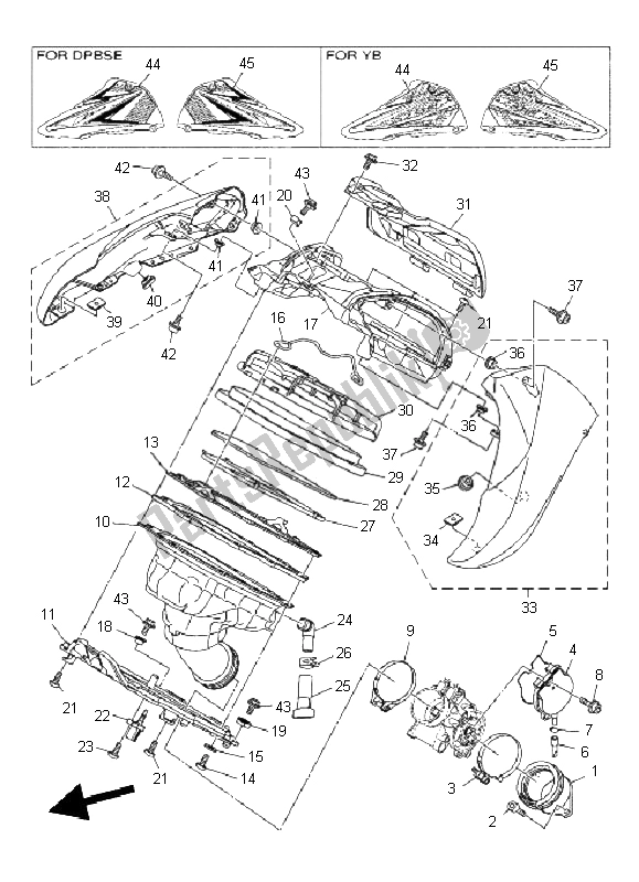 All parts for the Intake of the Yamaha YZ 450F 2011