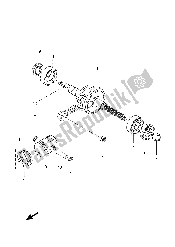 All parts for the Crankshaft & Piston of the Yamaha YN 50 2013