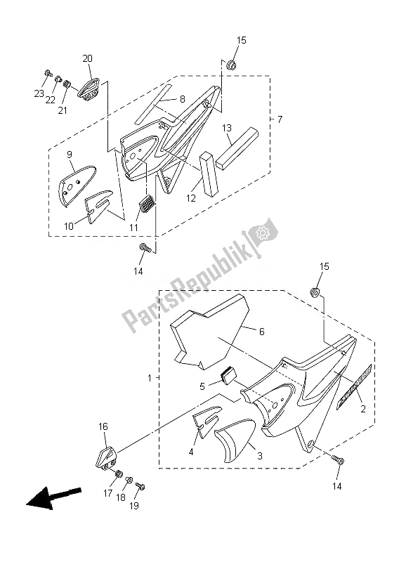 All parts for the Side Cover of the Yamaha XJR 1300 2010