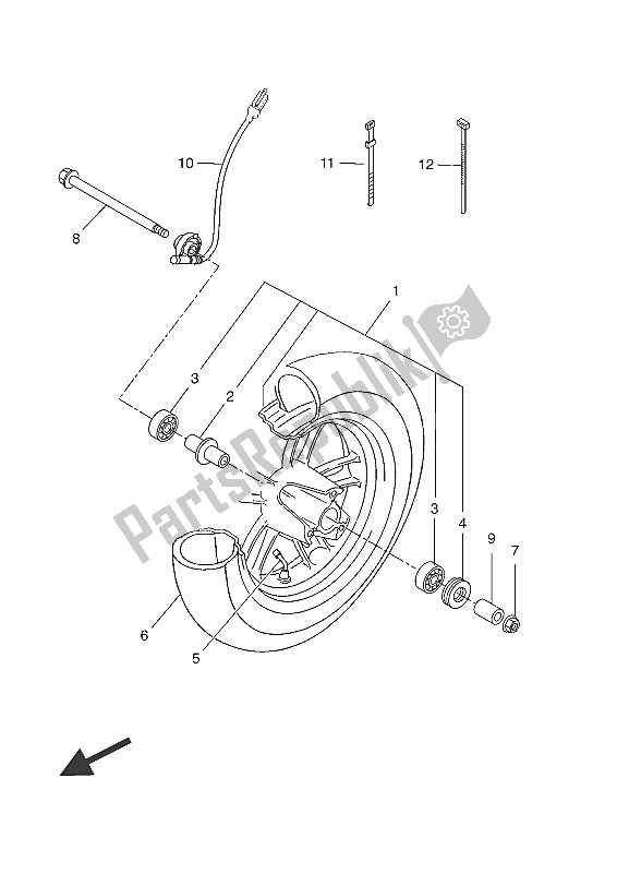 All parts for the Front Wheel of the Yamaha YN 50 2016